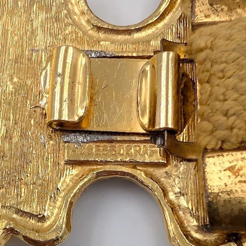 VTG Accessocraft Gold Tone Belt Fish Scale Sequins Metal‎ Ornate Buckle Etruscan